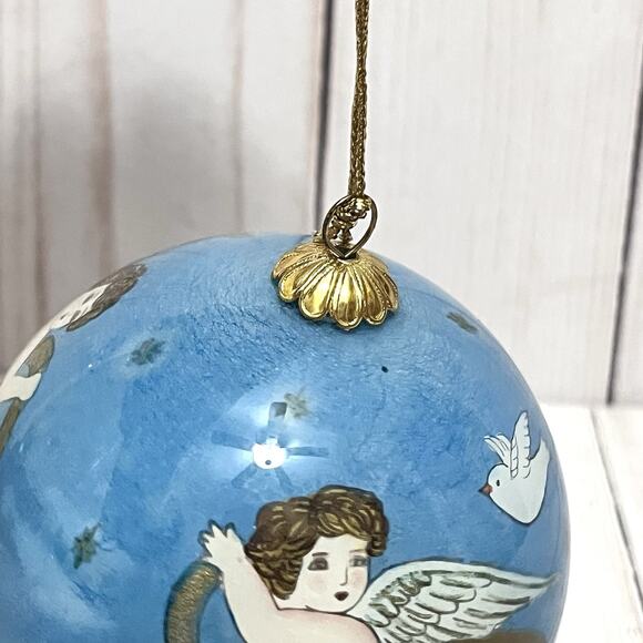 Li Bien 2001 Pier 1 Cherubs Angels Blue Hand Painted Glass Ornament without Box - Picture 5 of 5